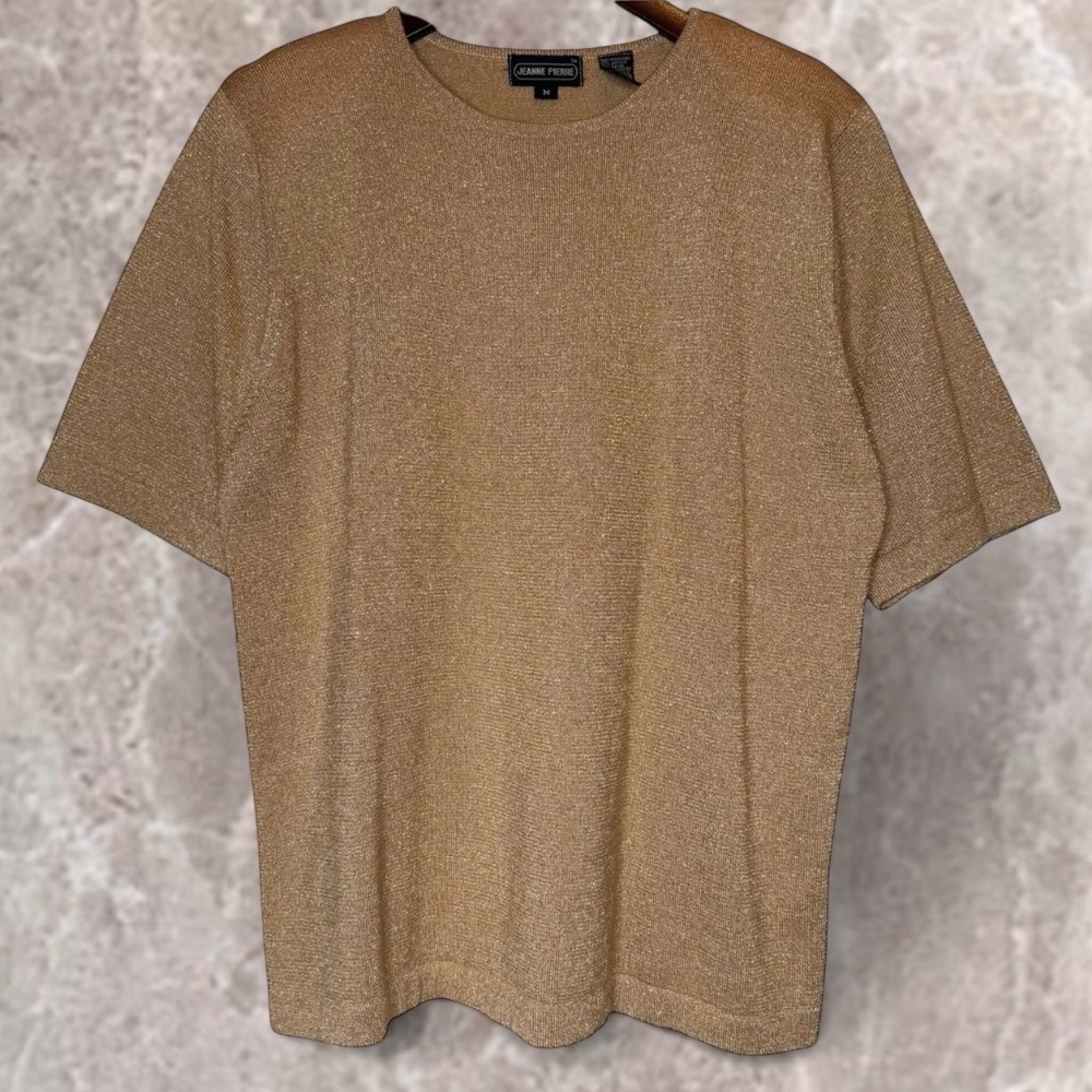 Jeanne Pierre Vintage Sweater Short Sleeve Gold‎ Metallic size Medium